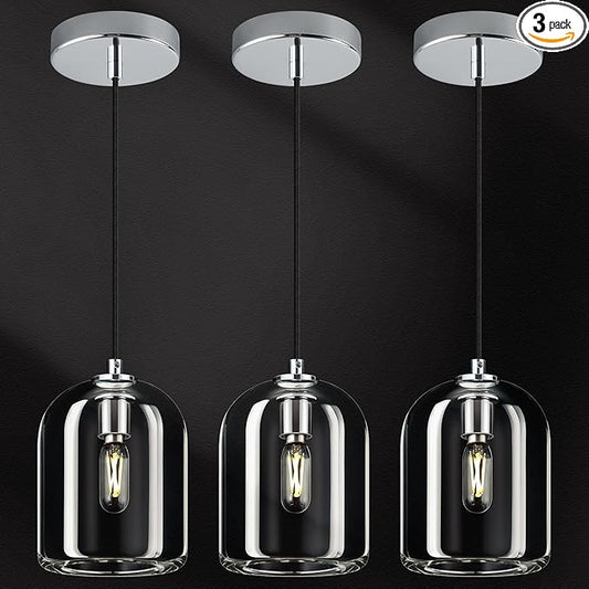 Modern Chrome Pendant Lights Kitchen Island Ceiling Chandelier Indoor Crystal Hanging Light Fixtures for Dining Room Kitchen Living Room Bedroom（3Pack）