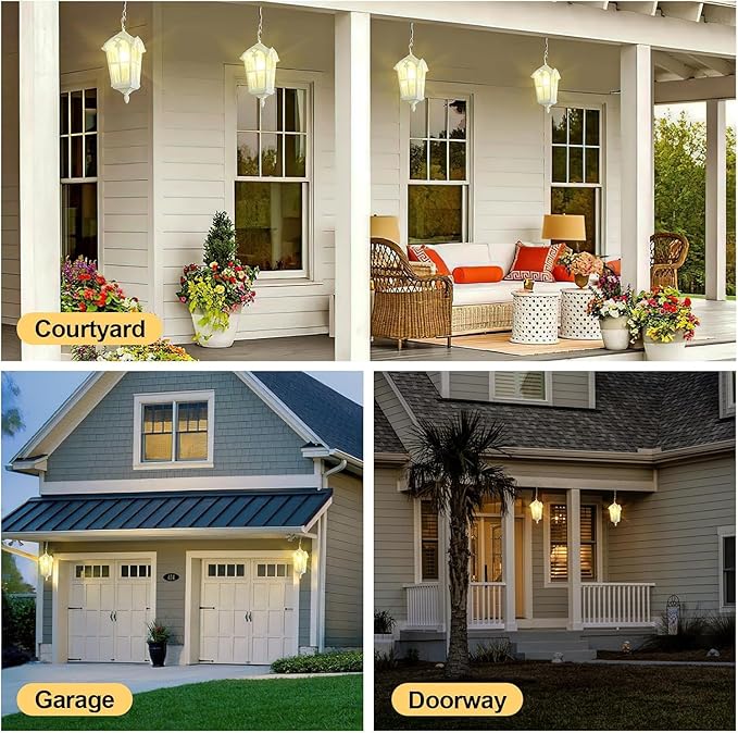 Gold Outdoor Pendant Light for Porch Patio Garden Yard, Anti-Rust Aluminium Exterior Hanging Light Fixtures, Outside Vintage Hanging Ceiling Outdoor Pendant Lamp Height Adjustable, 2pack