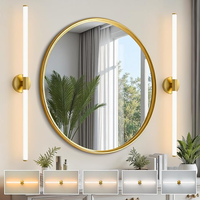 Glod Wall Sconces Set of 2 Hardwired, Dimmable 5CCT LED Bathroom Light Fixtures Over Mirror, 360° Full Lighting 39" Long Vanity Light Bar Modern Wall Sconce for Bathroom Bedroom Living Room