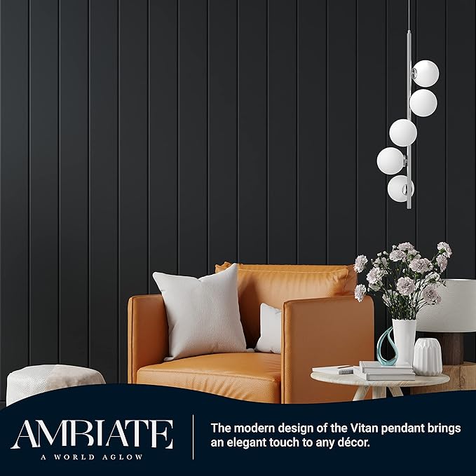 Vitan Linear Globe Pendant Light Fixture, Frosted Glass Globe Shades, Satin Nickel Finish, Uses Five G9 Bulbs (Not Included), Living Spaces, Dining Rooms, Accent Lighting, ETL Listed