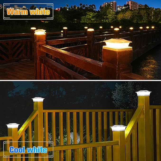 VOLISUN Solar Post Cap Lights Outdoor 4x4/6x6 Wooden/Vinyl Fence Cap Lights for Patio/Garden,Warm White with 2 Lighting Modes Waterproof,ABS Shell Lens White (6 Pack)