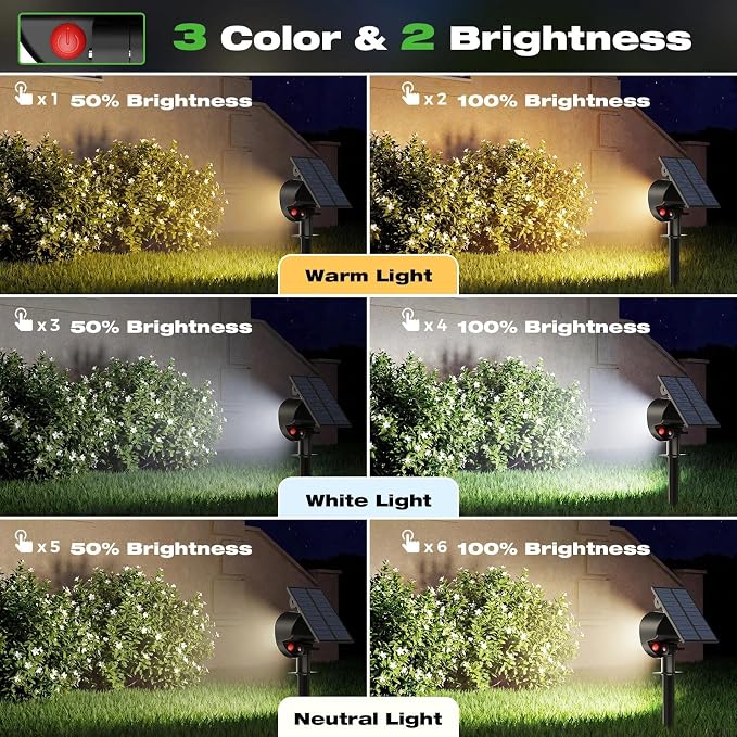 nipify 12 Pack Solar Lights Outdoor Waterproof, 3 CCT Solar Spot Lights with 2 Brightness Landscape Spotlights for Outside Garden Yard Trees