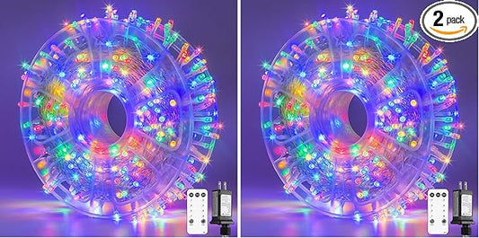 JMEXSUSS 132ft 400 LED Christmas Lights Indoor Outdoor Waterproof, 8 Modes Multicolor Christmas Tree Lights Plug in with Remote, Twinkle String Light for Bedroom Party Tree Christmas Decor (Pack of 2)