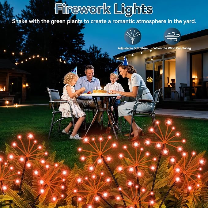 Slyuexu Solar Garden Lights 2 Pack Waterproof Swaying Starburst Light Solar Outdoor Lights for Yard Patio Walkway Pathway Party Wedding Decoration, Unique Gifts for Women, Orange