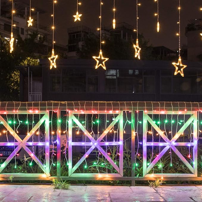 AWQ 400LED 32Ft Icicle Lights Curtain Fairy Light Christmas String Lights Outdoor Dripping Lights 8 Modes for Christmas Thanksgiving Wedding Party Home Bedroom Indoor Outdoor Decor (Multicolor)