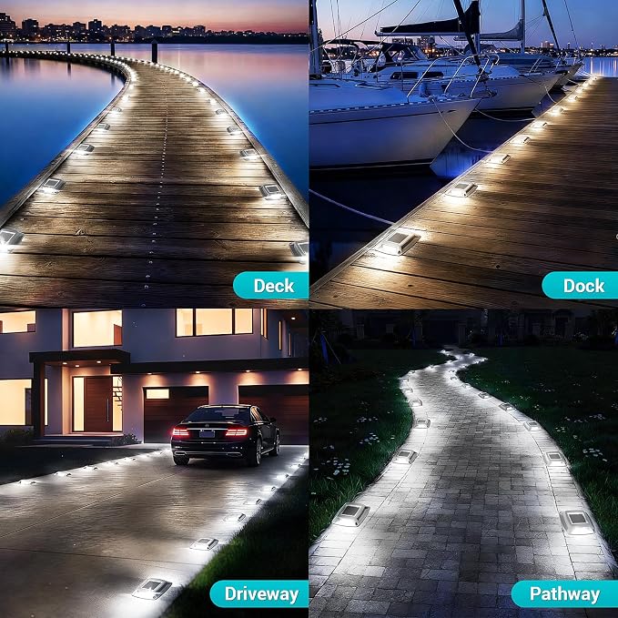 Solar Driveway Lights Outdoor 6 Pack, IP68 LED Solar Powered Waterproof Driveway Marker Deck Dock Lights for Dock Step Pathway Walkway Sidewalk Garden Yard Stair Marine (White)