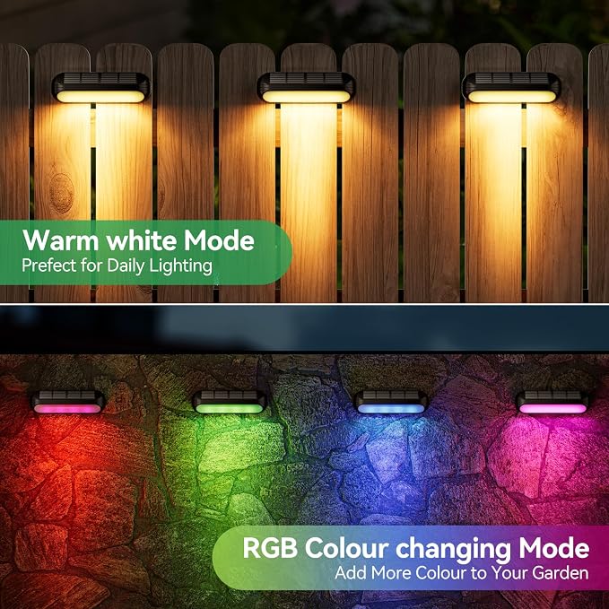 AHAORIGIN Outdoor Solar Lights for Outside, 10 Pack Bright Solar Fence Lights with Multi-Color Changing & Warm White Mode, Upgraded Solar Step Lights Outdoor Waterproof for Garden Deck Post Stair Wall