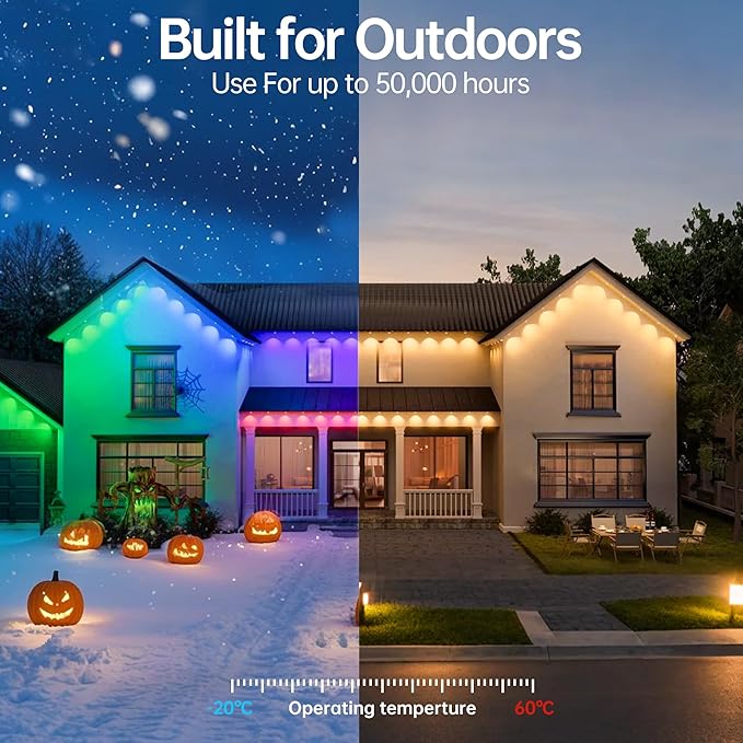Permanent Outdoor Lights 250ft RGB+IC Outdoor String Lights App Control IP67 Waterproof,100 Scene Modes Decorations for Home,Christmas,Halloween,Holiday, Daily,Birthday Decor