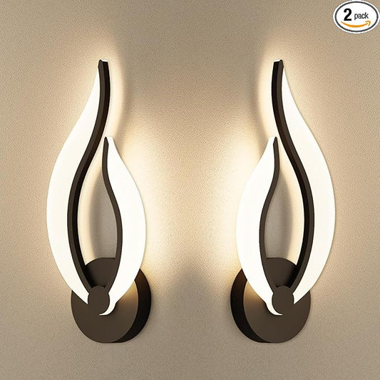 Hard-Wired 2-Pack Modern Indoor Wall Sconce 10W LED Black Dimmable Wall Sconce Set of 2 for Living Room Bedroom Hallway (Warm White Light, 3000K)