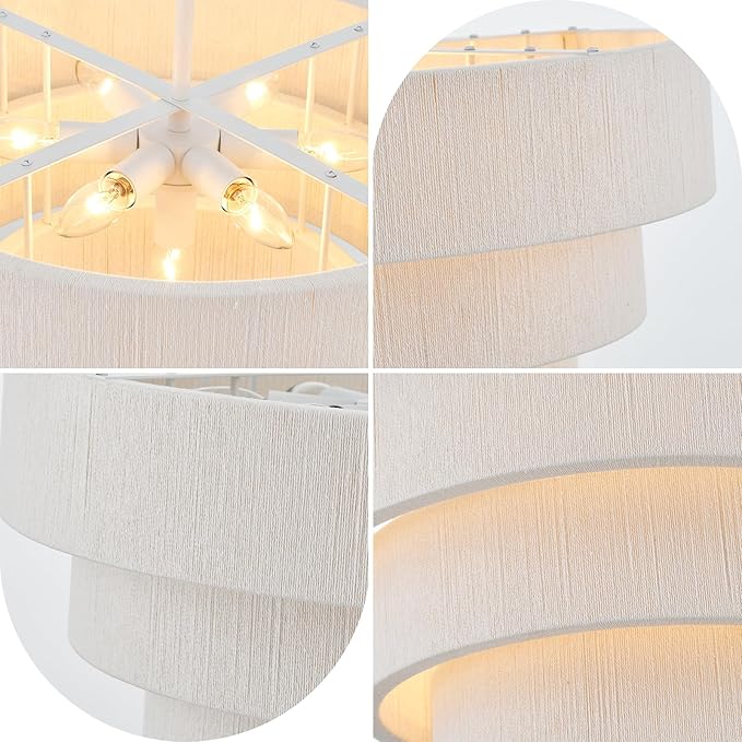 20” Boho Hand Woven Rattan Chandelier 3 Round Adjustable Coastal Pendant Light for Kitchen Island Dining Living Room, White, UL Listed