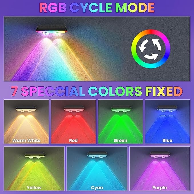 Solar Fence Lights Outdoor 8 Pack - 8 Modes (RGB Cycle/Fixed), Fence Lights Solar Powered for Outside, IP65 Waterproof, Deck Lighting for Wall, Step, Patio, Pathway, Stairs