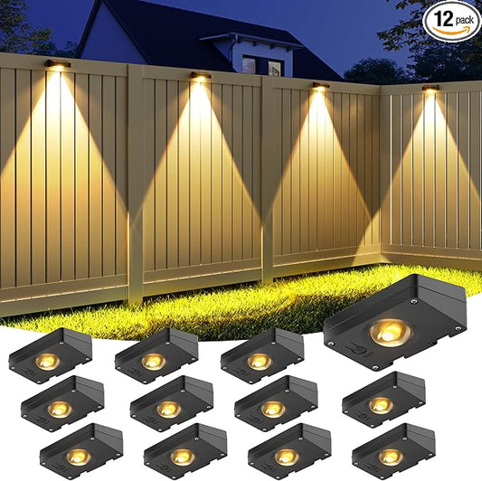 VOLISUN Solar Fence Lights, Fence Lights Solar Powered, IP65 Waterproof LED, 3 Color Temperatures Outdoor Solar Lights for Yard, Fence, Wall, Backyard (12 Pack, Black)