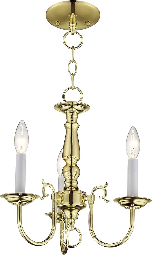 Livex Lighting 5013-02 Williamsburgh 3 Light POLISHED BRASS Hanging Lantern / Flush Mount Mini Chandelier.