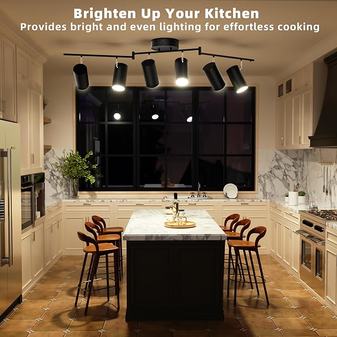 Ketom 6-Light Track Lighting Fixtures Ceiling, GU10 Black Led Ceiling Spotlight, Modern Track Light Kit for Kitchen Hallway Bedroom Living Room