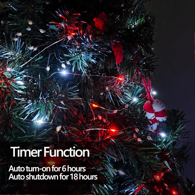4-Pack Red and White Fairy Lights Battery Operated with Timer, 16FT 50 LED String Lights Outdoor Indoor, Christmas Lights Waterproof for Bedroom Home Wedding Birthday Xmas Parties and Centerpieces