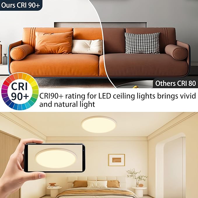 MOONSEA 20 Inch LED Flush Mount Ceiling Light 45W, Large Ceiling Light with Remote Control, Round Dimmable 3000K-6500K Adjustable, Modern Slim Flat Panel Lights for Kitchen Bedroom, White