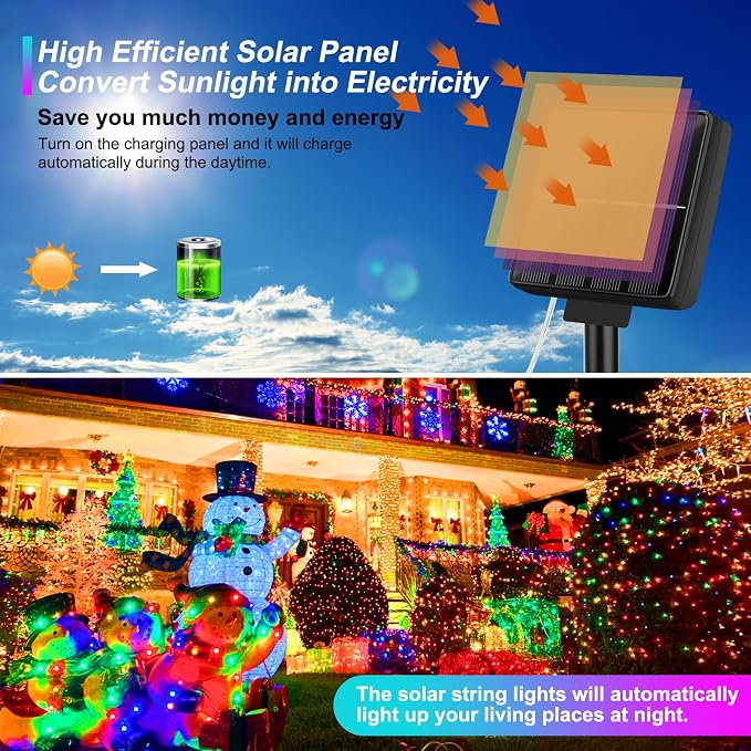 Brightever Solar String Lights, 2-Pack Total 80FT 200LED Solar Fairy Lights with 8 Lighting Modes, Solar Lights Outdoor Waterproof for Patio Christmas Wedding Party Tree Yard Decoration (Multicolor)