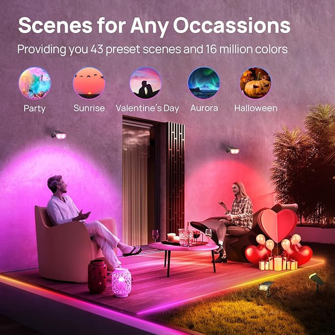 Linkind Smart Solar Lights Outdoor SL5 with Motion Sensor, APP Control Color Changing Solar Spot Lights Outdoor Waterproof, IP65 Landscape Lighting for Yard, Garden, Patio, Path(2 Pack)