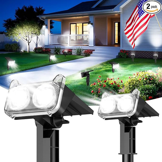 LETMY Solar Lights Outdoor Waterproof IP65, Solar Spot Lights Outdoor With 14 Big LEDs, 2-in-1 Wall Lights & 2 Modes Solar Powered Landscape Spotlights for Garage Pathway Yard Decor Garden Gift 2 Pack