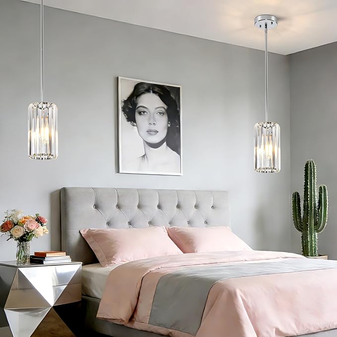 3-Pack Chrome Pendant Light Fixtures, Crystal Kitchen Pendant Lighting Over Island,Mini Modern Pendant Lights for Kitchen Island, Dining Room, Hallway, Foyer, Entryways