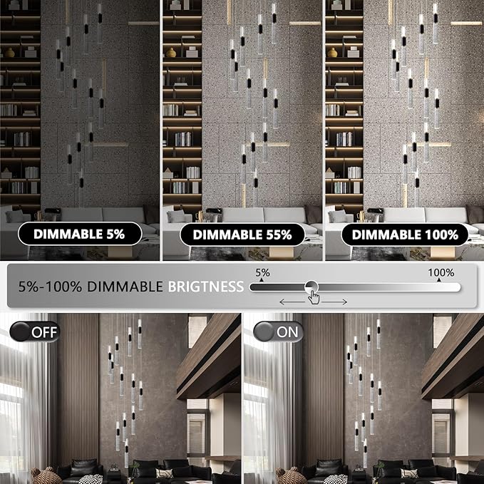 High Ceiling Led Chandelier,Modern Chandelier 12-Light Dimmmable Staircase Chandelier Light Fixutres with Remote for Foyer Enterway
