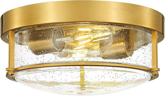 FEMILA 12" Ceiling Light Fixture, 2-Light Flush Mount Light for Bedroom Kitchen Dining Room Hallway Entryway, Brass Gold Finish with Seeded Glass, 4FTJ22-F BG