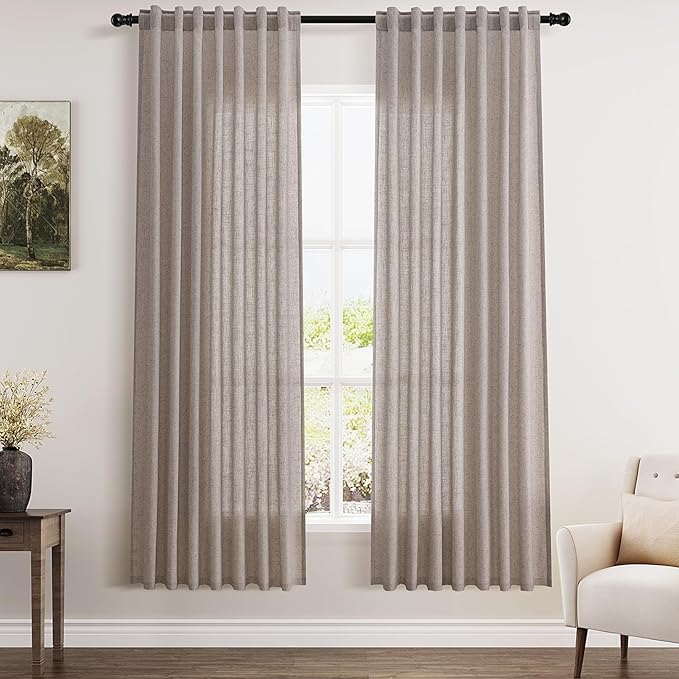 Brownish Grey Semi Sheer Linen Curtains 72 Inch Length for Living Room Back Tab Rod Pocket Modern Farmhouse Coastal Decor Cotton Textured Gauze Curtains 72 Inches Long for Dining Room Office