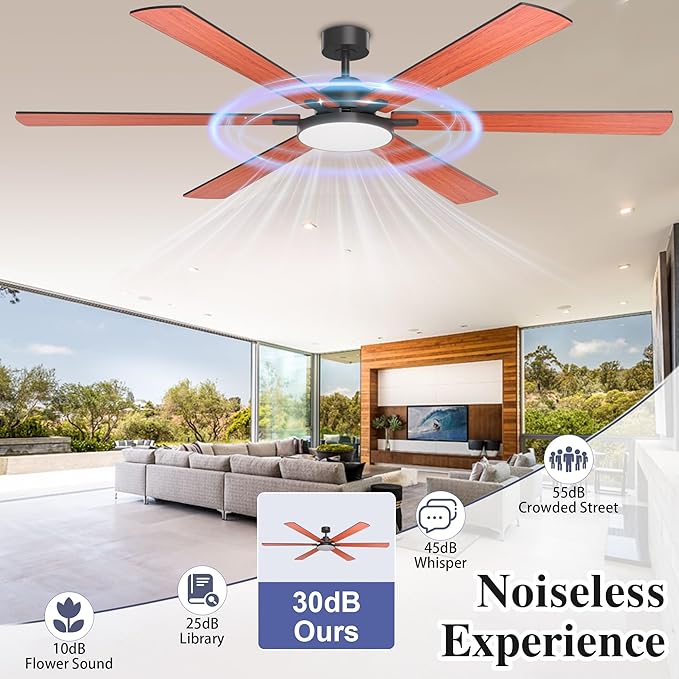 80 inch Ceiling Fans with Lights and Remote Control,Indoor/Outdoor Flush Mount Low Profile Commercial Reversible Dimmable Wood Grain Ceiling Fans for Living Room Patio Industrial Shop.