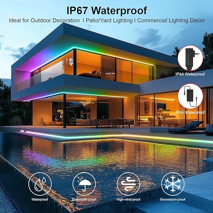 40ft COB RGB+IC LED Strip Lights, Bright Dream Color COB LED Light Strip with RF Remote App Control Music Sync Color Changing for Garden Outdoor Home Decor Pool Patio Party DIY Decoration-1 Roll