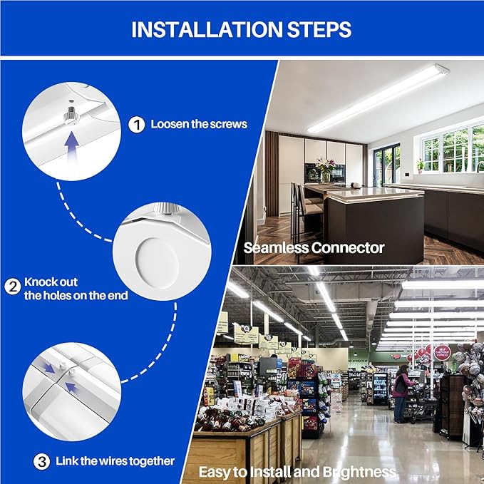 ANTLUX 8FT LED Shop Lights with 3 Watts/3 Lumens/3 CCT Selectable, 60W/80W/100W, 7000lm/9500lm/11500lm, 3000K/4000K/5000K Ultra Slim 8 Foot Strip Light, Wraparound Office Ceiling Fixtures, 4 Pack