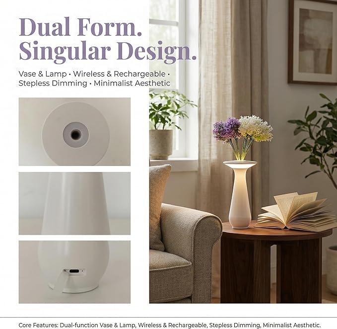 Flower Vase Lamp, Cordless Touch Control Bedside Lamp, Modern Floral Table Lamp for Bedroom Living Room,Gift for Mom, Wife, Grandma,Decorative Nightstand Lamp for Bedroom Decor