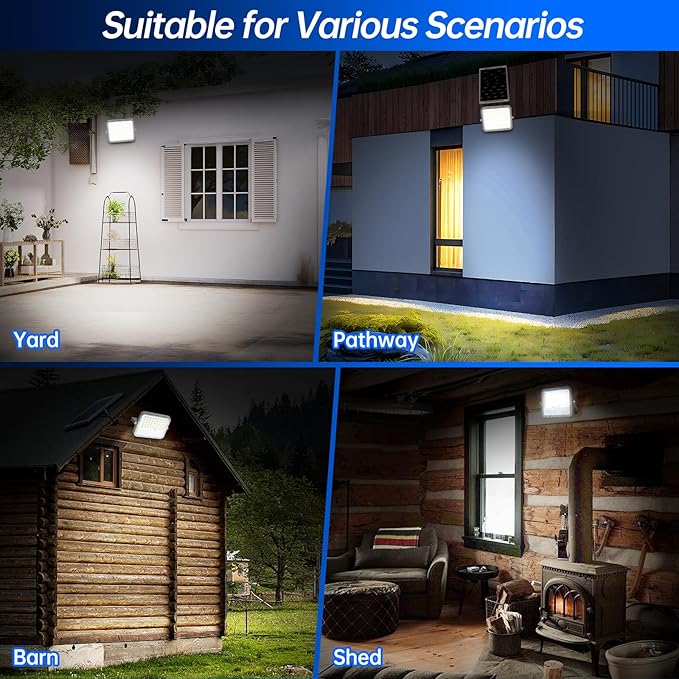 Solar Flood Lights Outdoor Waterproof - 5000 Lumen Dual-color LED Lights Dawn to Dusk,Heavy Duty Aluminum Exterior Security Light with Remote Control,Bright Spot Light for Outside Wall, Patio, Yard
