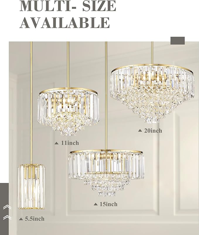 Crystal Pendant Lights, Hanging Light Fixture with Polished Gold Finish, Modern Mini Chandelier, Pendant Lights Kitchen Island Dining Room Bedroom, PL5510-1P-PG
