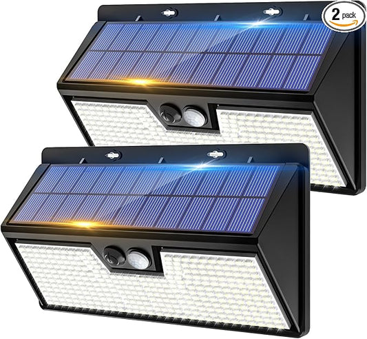 vighep Large Solar Motion Lights Outdoor, 318 LED Super Bright Shed Lights with 3 Lighting Mode, IP65 Waterproof Solar Bar Light, Great for Outside Wall Yard Chicken Coop Garden - 2 Pack
