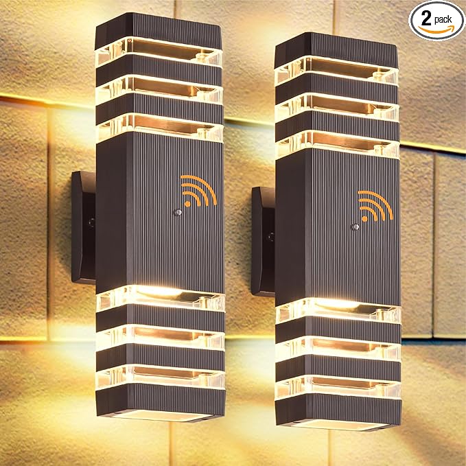 DASTOR 2 Pack Dusk to Dawn Outdoor Light Fixture, Modern Wall Lights Brown Exterior Sconce, 3000K Up and Down Porch Lights for House Garage Patio