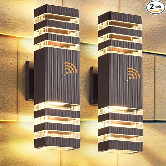DASTOR 2 Pack Dusk to Dawn Outdoor Light Fixture, Modern Wall Lights Brown Exterior Sconce, 3000K Up and Down Porch Lights for House Garage Patio
