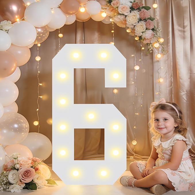Pooqla 2.4FT Light Up Numbers, Marquee Numbers 2.4 Feet Tall Party Decor for Her Him, Mosaic Big Sign for 6th 16th 60th Birthday Anniversary Decoration Backdrop, Large Pre-Cut Frame Number 6