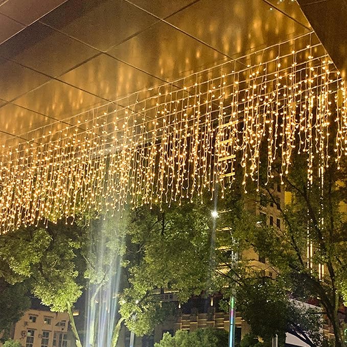 LED Ceiling Icicle Lights, 13FT 96 LEDs 8 Modes Twinkle Christmas Hanging Fairy String Curtain Lights for Parties Mall Patio Yard Indoor Outdoor Decoration Warm White, 4M