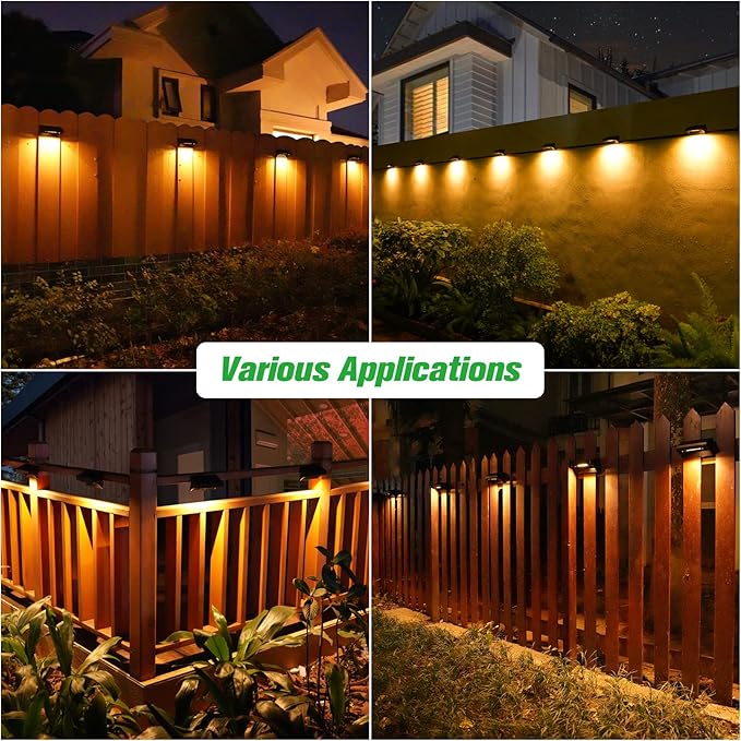 Bridika Solar Fence Lights, Fence Lights Fence Solar Lights Outdoor Waterproof Warm White & Daylight White LED Solar Lights for Backyard, Deck Railing, Stair Handrail and Wall (4 Packs, Plus Size)