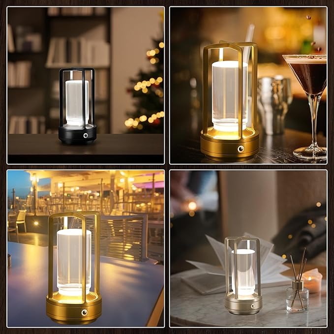 Anxingtools Portable Metal Table Lamp,Cordless Table Lamp, Rechargeable Battery Powered Portable LED Desk Lamp, 3 Color Stepless Dimming Touch, for Bedroom Restaurant Home Outdoor (Silver)