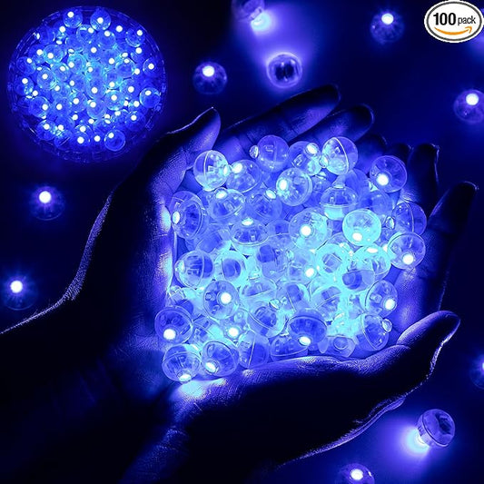 100pcs Mini Led Lights - Round, Long Standby Time Multicolor Ball Light Paper Lantern Balloons for Birthday Party, Christmas, Halloween Decoration (Blue, 100 PCS)