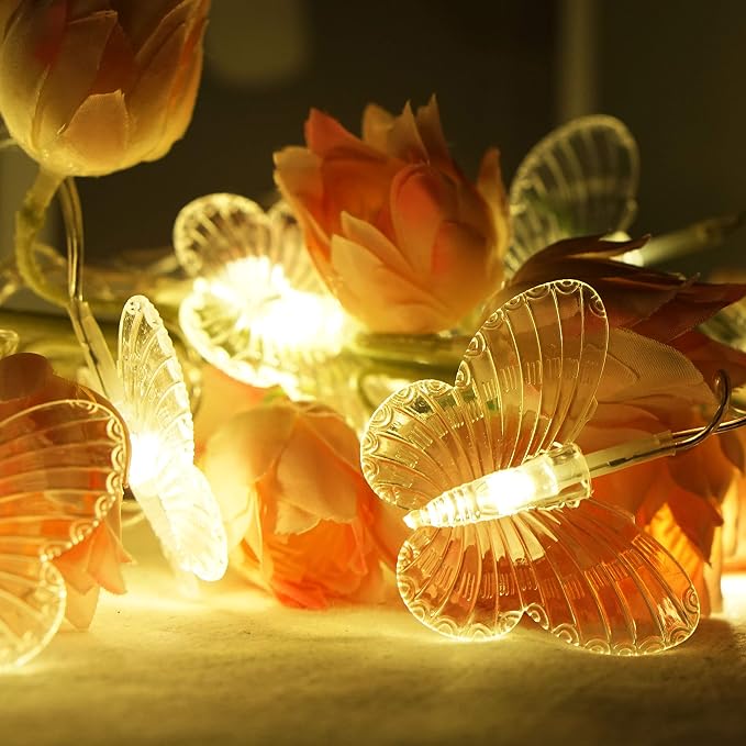 Curtain Butterfly String Light 20Ft 120LED Window USB Fairy Lights 24 Butterfly 8 Modes with Remote Control for Room Bedroom Patio Party Wedding Holiday Christmas Decoration (Warm White)