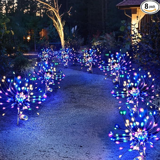 Anordsem Solar Lights Outdoor Waterproof: Garden Light Solar Powered for Yard Outside - Fireworks Lamp Colorful Lighting Path Decor 8 Pack - LED Sparkler DIY Decorating Gifts for Women Mom Wife