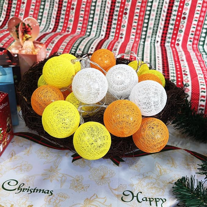 Gardeningwill 3M/10Ft 30 Yellow Orange White Ball LED Battery Operated String Fairy Light