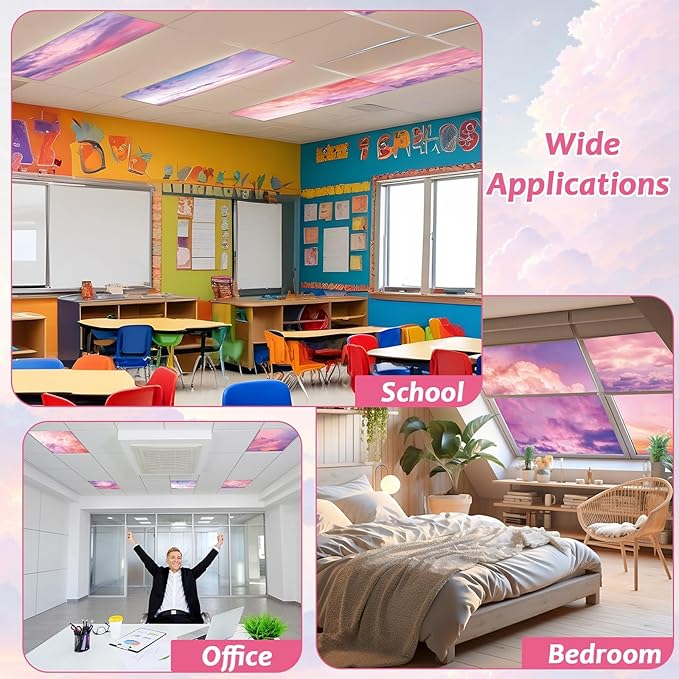 8 Pack Fluorescent Light Covers with 80 Magnets Decorative for Classroom Ceiling Light 4 x 2 Feet Magnetic Light Covers Filter Easy Install for Office School Hospitals Drop Ceiling Supplies(Sunset)