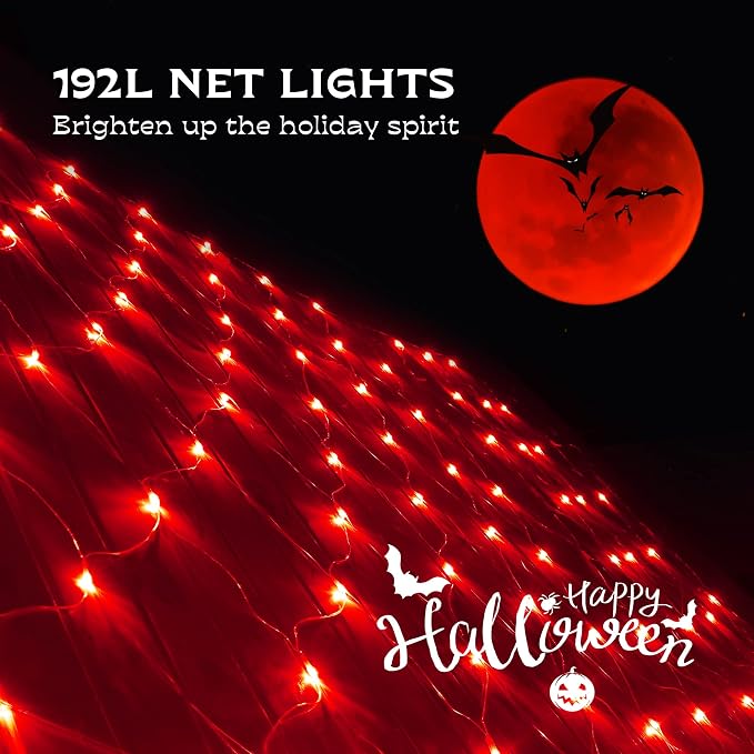 woohaha Outdoor Christmas Net Lights, 9.8FTx6.6FT 192 LED Plug-in Mesh Lights with 8 Lighting Modes, Connectable Light for Bush Christmas Garden Tree Holiday Wedding Party Decor, Red