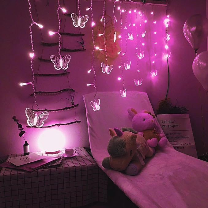 Butterfly Curtain Lights, 13ft 96 LED USB Window Fairy Lights 16 Butterflies 8 Modes Firefly Twinkle Timer String Lights with Remote for Room Bedroom Wall Ceiling Party Wedding Christmas