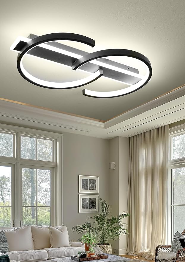 15.7" LED Ceiling Light, 2 Rings Design Flush Mount Ceiling Light with Remote Control, 35W Matte Black Dimmable 3000-6000K, Modern Light fixtures Ceiling for Bedroom Living Room Dining Room