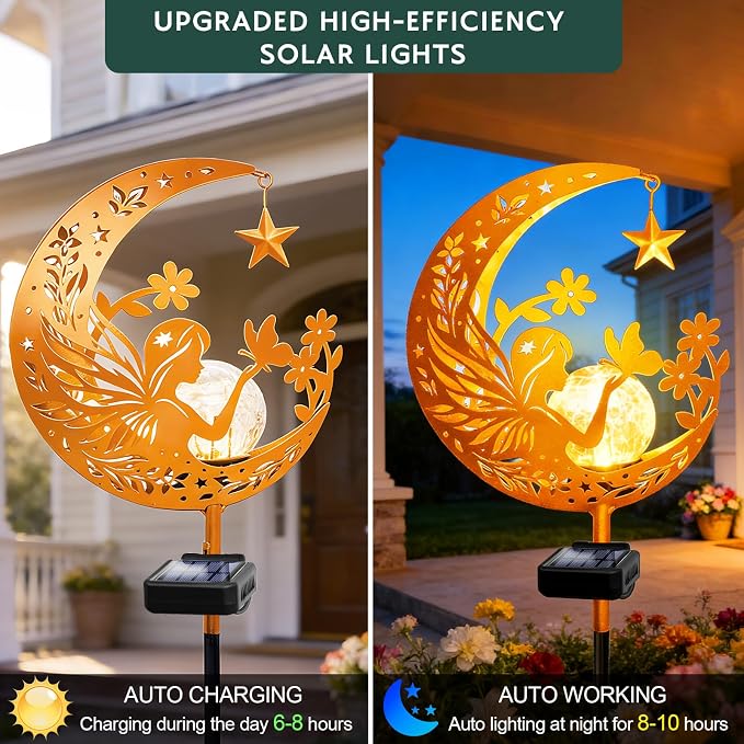 Solar Garden Decor Outdoor Statue, Moon Fairy Garden Figurines for Mom Women Grandma Solar Stake Lights for Patio, Yard, Lawn, Pathway (Warm White)
