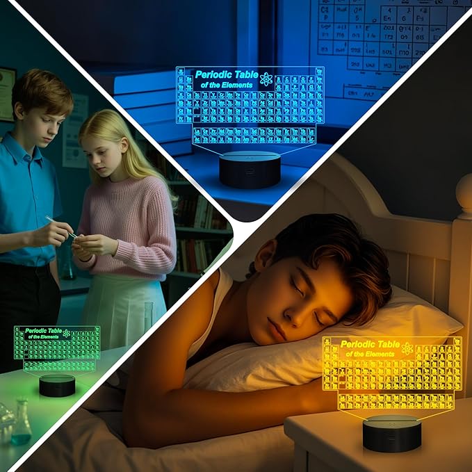 Ammonite Periodic Table of Elements Night Light, Tabla Periodica 3D lamp 16 Color Changing with Remote Control and Timer, School Supplies and Classroom Kids Room Decor, Chemistry Gifts for Students